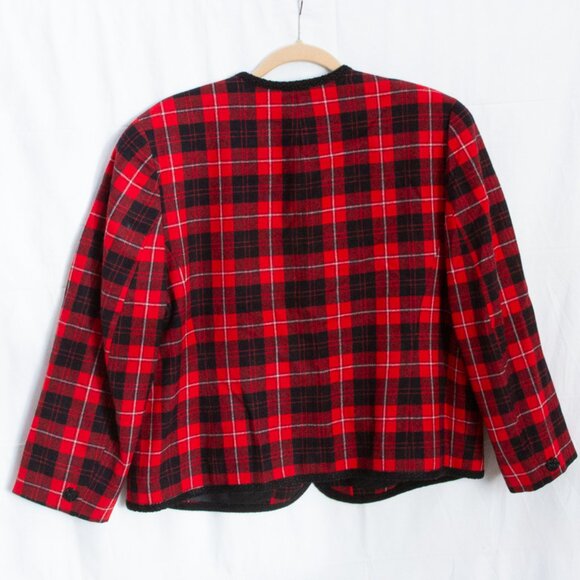Vgt Pendleton Virgin Wool Blazer Jacket Plaid Red Black XL Embellish Buttons Hem - Picture 6 of 8